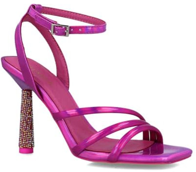MENBUR 24748 Sandali Eleganti da Donna Fucsia con Tacco Alto 10 cm, Strass Multicolore, Cinturino alla Caviglia. (Fucsia, Sistema Taglie Calzature EU, Adulto, Donna, Numero, Media, 37)