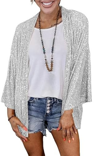 Cardigan Donna Invernale,Cardigan Nero con Paillettes Glitterato Aperto Sul Davanti Cappotto Abiti Spolverino per Sera Ballo Manica Lunga Lucido Festa Top Cardigan Festa In Discoteca Festival Festa
