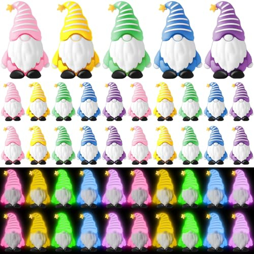DoubleFill 25 Pcs Easter Mini Gnomes Spring Luminous Valentine's Day Tiny Figures Miniature Gnomes Fairy Gifts Statues Tiny Figurines for Landscape Outdoor Patio Yard Garden Accessories Goodie Bag