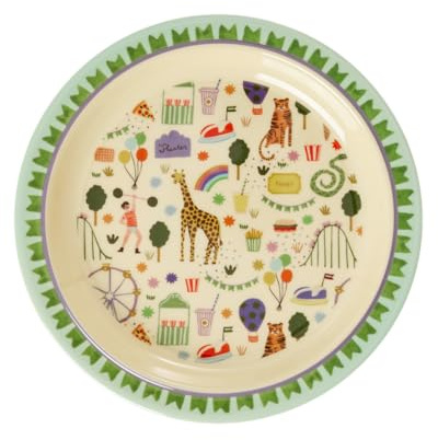 ReWu Rice Melamin Teller Mint - Fun Fair Print - Rund Kinderteller Campinggeschirr Kindergeschirr Bruchfest Speiseteller Kinder Camping Ø 22 cm