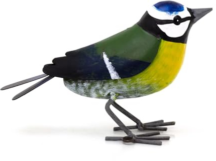 Carousel Home Metal Blue Tit Ornament | Blue Tit Garden Statue Fence Topper | Outdoor Bird Sculpture Garden Ornament for Fence Wall - 11cm