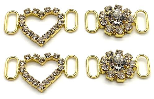 DHER 4 Pezzi Chiusura per Bikini con Strass - Fibbia Decorativa a Cuore, Chiusura di Ricambio per Costumi Fibbia strass per bikini, Reggiseni e Abbigliamento - Accessorio DIY (A)