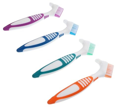 SAFIGLE Brosse Pour Prothèses Dentaires Double Face 4 Pièces Couleurs Assorties Brosse à Dents Artificielle Portable Pour Nettoyage De Fausses Dents Usage Quotidien