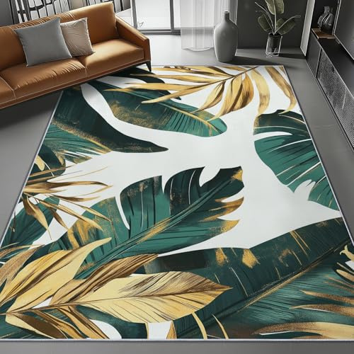 Teppich Wohnzimmer Tropischer Dschungel Blätter Texturen Thema, Grün Schmutzabweisend Flanell Waschbar Kinder Teppiche, 140 x 200 cm Personalisierte Dekor für Schlafzimmer Das BüRo