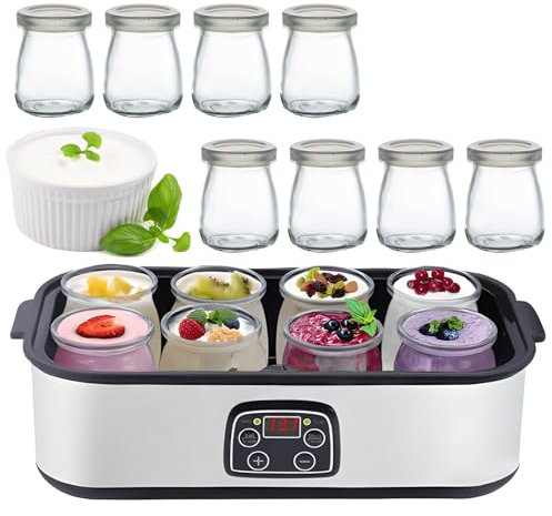 Yogurtera Inteligente, Yogurtera Eléctrica de 1400 Ml, Control de Temperatura y Tiempo Ajustables, Pantalla Led, 8 Vasos de 60 Oz, para Preparar Yogur Orgánico, Natto y Postres