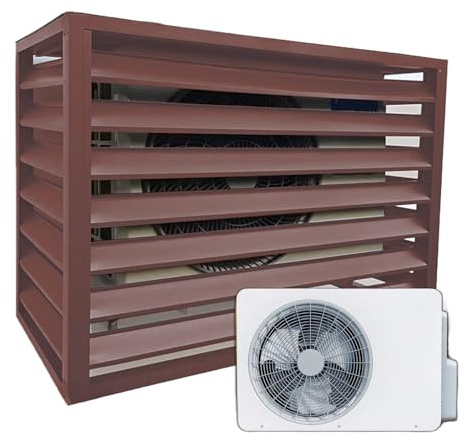 Elegante braune Aluminium-Wärmepumpenabdeckung – wetterfestes Design mit flacher Oberseite L120/W70/H150 (5P) – Schutz für Außengeräte