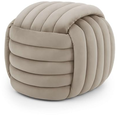 AKORD Geflochtener Samt-Pouf 53 cm NILO, Polsterhocker Quadratisch, Ottoman Gepolstert, Geflochtene Velours-Sitzfläche, Schlafzimmer, Wohnzimmer, Staubbeige