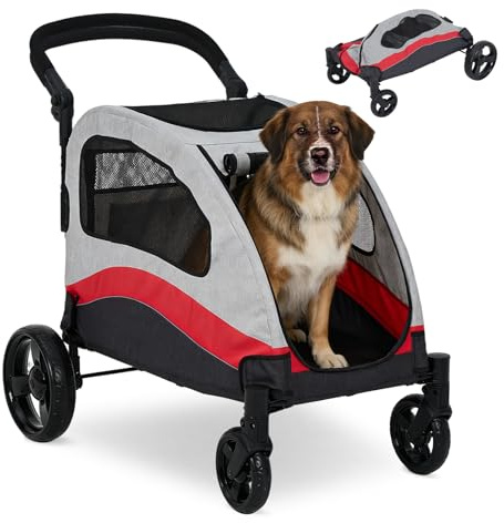 Hundebuggy Und Großer Hundewagen, Klappbarer Hundewagen Für Hunde Bis 70 kg, Robuster Stahlrahmen Mit 360° Rädern, Atmungsaktives Netz, 3 Eingänge, Für Outdoor-Spaziergänge, Waschbar