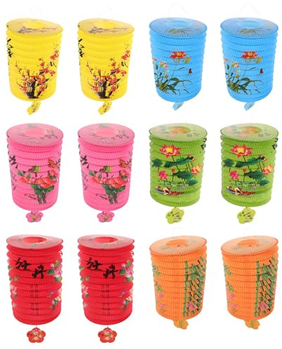NUSITOU 12 Linternas de Papel Chinas Estilo Acordeón Diseño Vintage de Flores, Decoración Versátil para Fiestas y Fácil Instalación, Adecuado para Colgar en Árboles