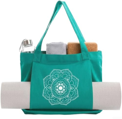Zoegneer Sac en toile pour tapis de yoga avec fermeture éclair et bandoulière pour utilisation en studio – Sac fourre-tout multi-poches