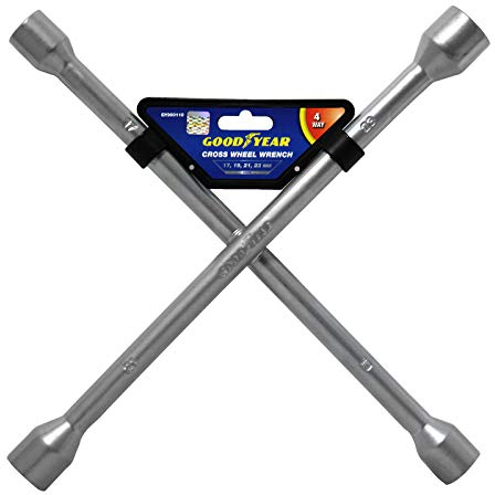 Goodyear Professional Fixed 4 Way Cross Wheel Wrench Nut 17/19/ 21 / 23mm Car Truck Van Tyre Heavy Duty