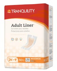 Tranquility Adult Incontinence Liners, Disposable Bladder Leak Pads, 15.5 oz Absorbency, Adhesive Strip for Underwear, Latex-Free, 24 x 9, Unisex, 120ct Case