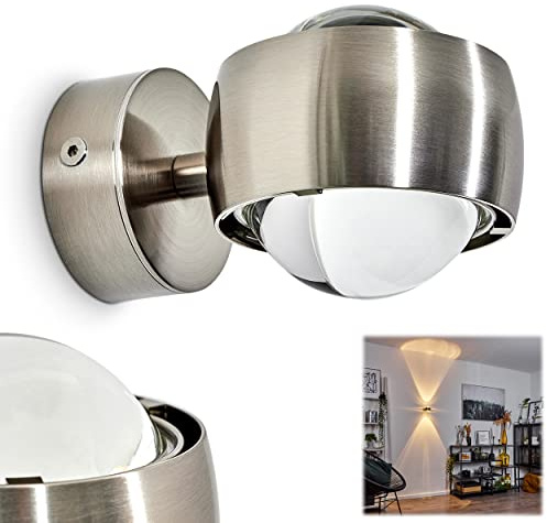 Wandlampe Sapri halbrund - Effekt-Licht aus Metall in der Farbe Nickel mit transparentem Glasschirm für verschiedene Räume, ohne Leuchtmittel
