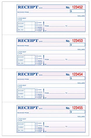 TOPS Money/Rent Receipt Book, 3-Part, Carbonless, 11 x 7-5/8 Inches, 4 Receipts/Page, 100 Sets per Book (46808)