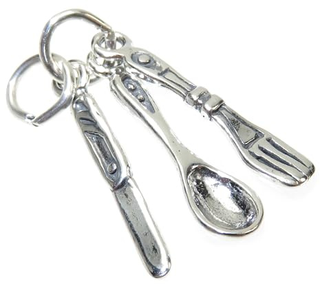 Ciondolo in argento sterling coltello forchetta e cucchiaio .925 x 1 ciondoli posate