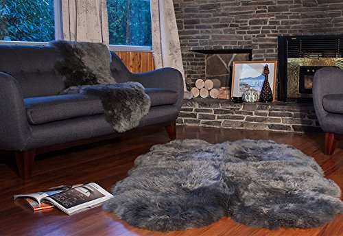 Reissner Lammfelle | Echtes Merino Schaffell | Naturform 4-Fach | hoch-/langflorig | Lammfell Teppich Kaminvorleger Bettvorleger Läufer | 180x110cm grau dunkelgrau
