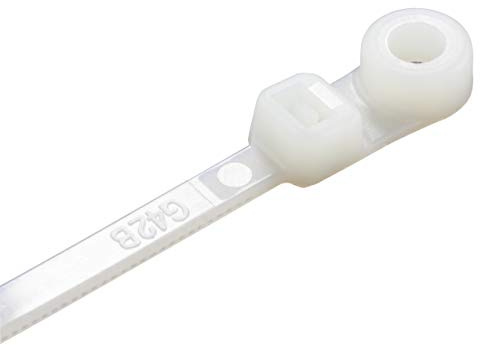 UKCable-Ties Screw Mounted Cable Ties 2.5mm x 110mm Natural/White Car Chassis Body Zip Tie Fixing - Pack of 100