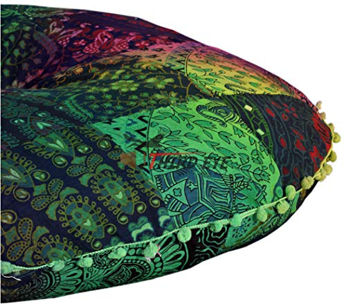Third Eye Export 32 in Mandala Barmeri Großer runder Boden Kissenbezug Kissen Meditation Sitzmöbel Osmanischer Überwurf Hippie Dekorativer Reißverschluss Böhmischer Hocker (Mehrfarbig gefärbt)