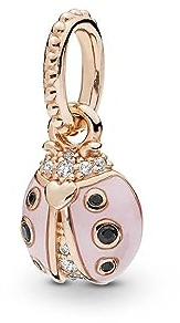 PANDORA rosafarbener Marienkäfer Anhänger mit 14 Karat rosévergoldete Metalllegierung und Cubic Zirkonia/Kristalle, aus der Collection Moments