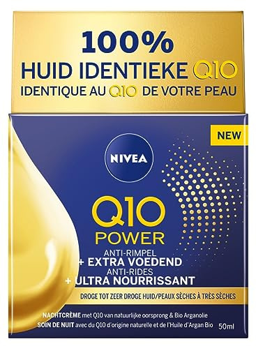 NIVEA Q10 Soin de Nuit Extra Nourrisant (1x50 ml), crème anti rides enrichie en Q10 pur & Huile d'Argan, crème anti-âge nourrissante, soin hydratant visage peaux sèches à très sèches