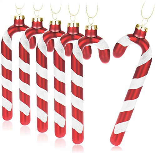 com-four® 6X Christbaumanhänger Zuckerstange, Christbaumschmuck | Weihnachtskugel in Zuckerstangen-Form