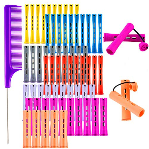 65 Pcs Plastic Perming Rods Set, Cold Wave Rods Hair Curling Rollers with Steel Tail Comb for Salon Home Hairdressing Styling
