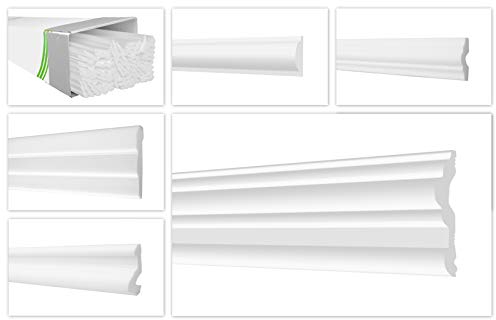 HEXIMO moulures murales modernes XPS Styropor blanc, 2 mètres de Baguettes stuc décoration frise stuc moulures décoratives (20 mètres FG1)