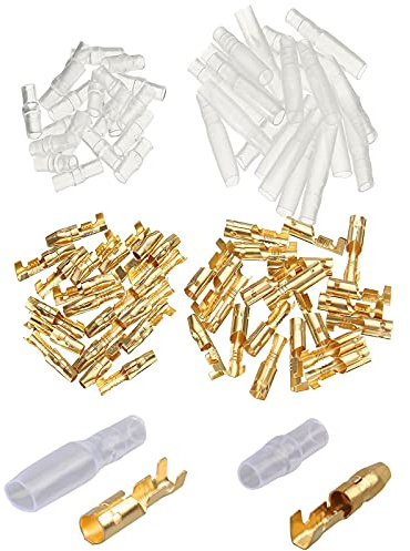 Kit di connettori a proiettile in ottone maschio e femmina, terminali con manicotto isolante per auto, camion, moto, bici, 400 pezzi (100 pezzi)