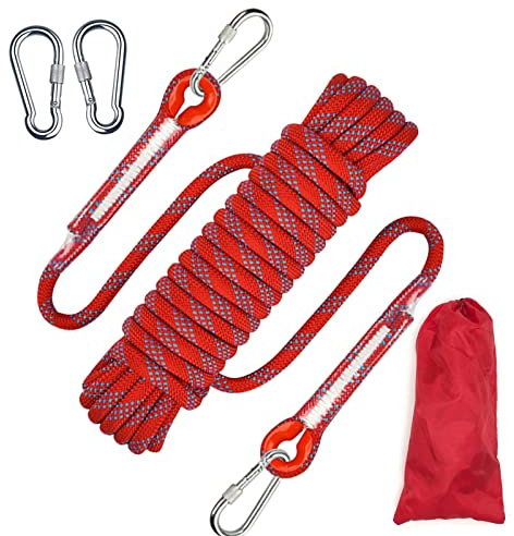 Corde d'escalade d'extérieur - 2 mousquetons - Corde Haute résistance de 8 mm de diamètre,Corde de sécurité tressée en Nylon Longueur 10 m pour la randonnée, Les Accessoires de Sport et Le Camping