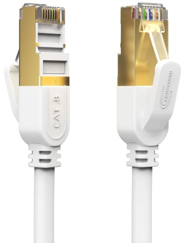 RedStar24 Cat 8 Netzwerkkabel 20m Gigabit Highspeed LAN Kabel RJ45 Patchkabel POE DSL S/FTP 40 Gbps 2000MHz Ethernet Kabel Cat 8.1 Weiß für PS5, PS4, Xbox One, Router, TV, Modem, Laptop, PC usw