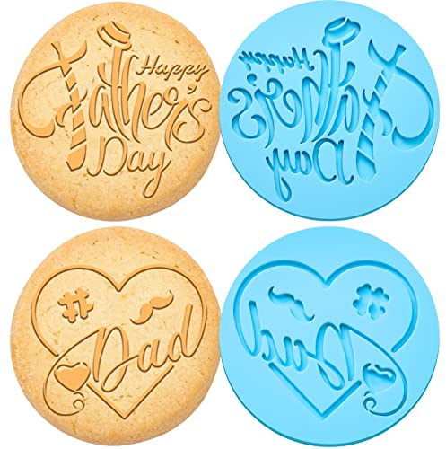 Zopeal 2 Pcs Happy Father's Day Embosser Dad Cookie Stamp Fathers Day Acrylic Icing Fondant Stamp Embosser for Icing Fondant Frosting Sugar Paste Cupcake Cake Cookie Baking Decoration, Blue