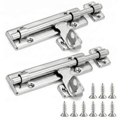 QWORK® 2 Stück 16cm Türriegel Abschließbar, Edelstahl Türriegel mit Vorhängeschloss Loch für Chuppentüren, Toren und Außentüren