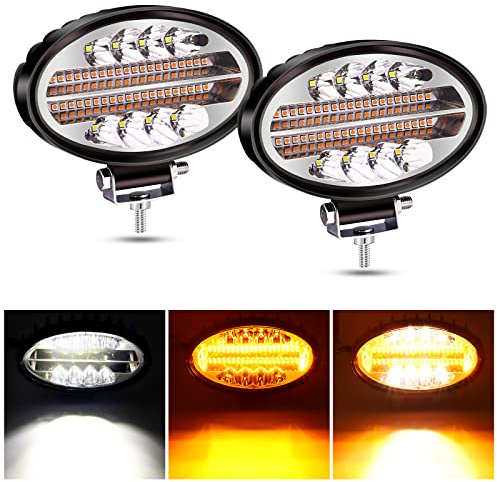 NWpangu Barra luminosa a LED, luci ovali a LED per trattori, luci antinebbia per guida fuoristrada, luci da lavoro per trattori, pick-up, ATV, 2 pezzi (Modalità lampeggiante, giallo e bianco)