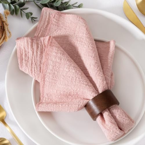 MLMW Gauze Cloth Napkins Set of 6 Soft Cotton Dinner Napkins 16.5''×16.5'' Rustic Bulk Linen Napkins for Wedding Party Easter Table Decoration Pink (GNapkin6-Pink)