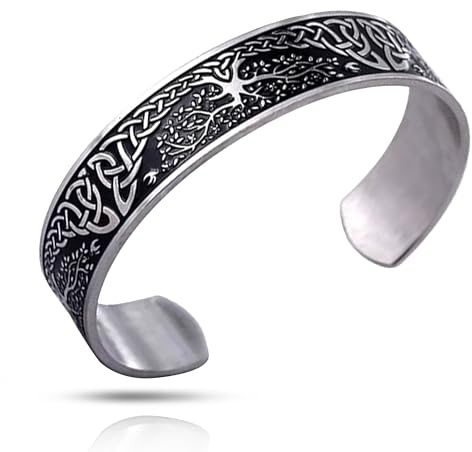 SIPURIS Livets Träd Armband för Män Kvinnor - Viking Keltisk Knut Manschett Justerbar Yggdrasil Nordisk Vintage Symbol Smycken Gåvor - Rostfritt Stål