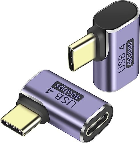 PremiumCord Adaptador USB 4, USB-C Macho a USB-C Hembra 90° M/F, Ultra Velocidad 40 Gbps, Conector USB Tipo C, Aluminio, Color Gris Espacial