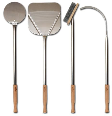 Firewolf XL Pizzaofen Zubehör Set aus Edelstahl 100 cm, Pizzaschaufel, Pizzaschieber, Pizzawender, Pizzaofen Bürste, Ascheschieber, Pizzaofen Zubehör Set, auch für Steinofen, Holzbackofen und etc.