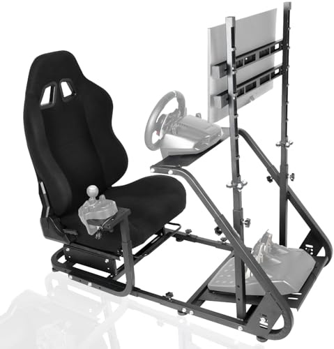 Minneer Racing Sim Cockpit with Monitor Mount and Gaming Seat(Black) Fit for Logitech G923 G29, for Thrustmaster, for Fanatec T80 T150 Enhanced Professional Driving Stand Without Wheel Shifter Pedal