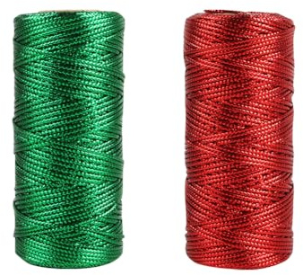 HugeDE 2 Rolls 100m Christmas Metallic Threads Jewelry Thread Strings Craft Making Twines Present Wrapping Cords Ornament Hanging Ropes Red Green