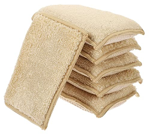 Gatuida 6pcs Bamboo Sponge Kitchen Cleaning Sponge Bamboo Fiber for Washing up Reusable Multi-Purpose Dish Cleaner for Daily Use | Khaki Finish, Multi-purpose Tools, Compact Shape for Kitchen and Wok Tasks