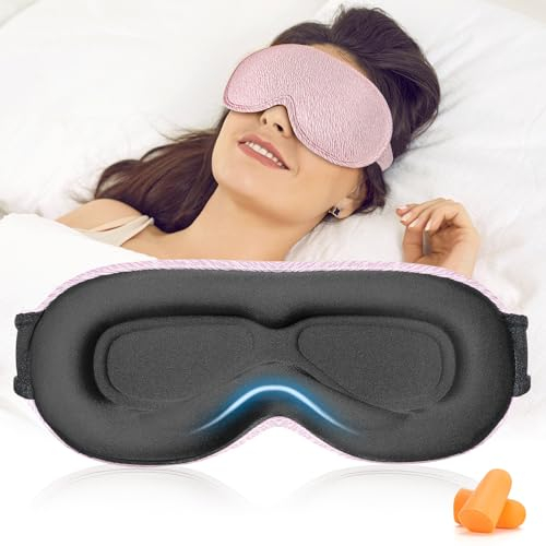 Schlafmaske für Herren und Frauen, 3D Total Licht blockierende Augenmaske, mit Tiefen Augenhöhlen und Erhöhten Nasenpads, Bequem Schlafbrille Verstellbar Gummiban, Schlafmasken für Reisen
