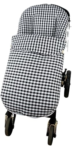 MODIN Saco Silla Paseo Universal Cuadro Vichy, Saco Carrito Bebe, Desmontable con Cremallera, Algodón, Transpirable (Negro Tela)