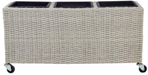 Bac à Fleurs sur Roues en Polyrotin Marron et Acier 82 x 28 cm avec Trou de Drainage Bellis