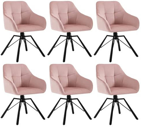 WOLTU Drehbare Esszimmerstühle 6er Set, Küchenstühle mit Armlehen | mit Rückenlehne, Samtbezug, für Esszimmer Wohnzimmer, Rosa