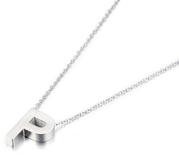 Dsnyu Necklace Women Letters, Halskette Edelstahl Lang Buchstabe P Anhänger Kabel Kette Silber Damen Schmuck für Geburtstag