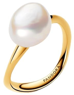 Pandora Essence Ring, 14-karätig vergoldet, mit weißer, behandelter Süßwasserzuchtperlen im Barockstil