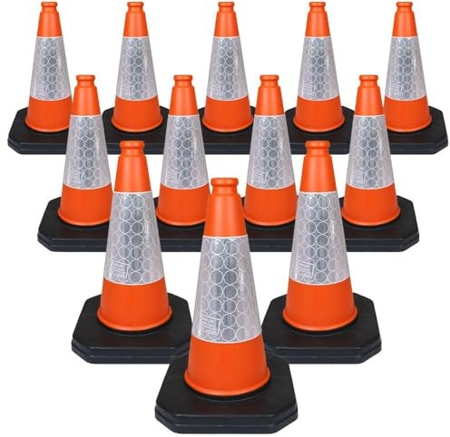12 x 460mm 1-Piece High Traffic Cones for Street Safety - Strong and Durable Outdoor Cones with Very Low Centre of Gravity - U.K Made Safety Cones