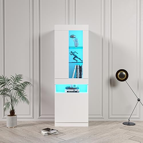 YESGIGA Vitrine mit 16 Farben LED-Beleuchtung Vitrinenschrank Standvitrine Stauraumvitrine Schrank Wohnzimmerschran Weiß (Stil A)
