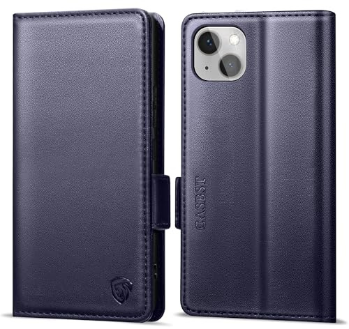 CASBST Handyhülle für iPhone 13 Hülle Premium Leder Schutzhülle Klappbar mit Kartenfach Ständer Magnet für iPhone 13 Handytasche mit RFID Kameraschutz Flip Case Klapphülle für iPhone 13 Blau