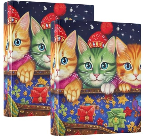 2 Stück 3 Ringe Ordner Süße Katzen Weihnachtsmann 3,8 cm